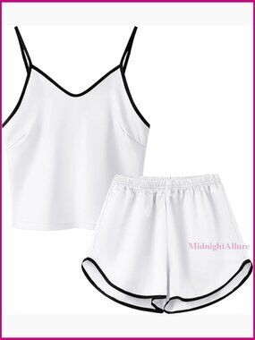 Satin Camisole Pajama Set 2 Piece Sleepwear Adjustable Straps V-Neck